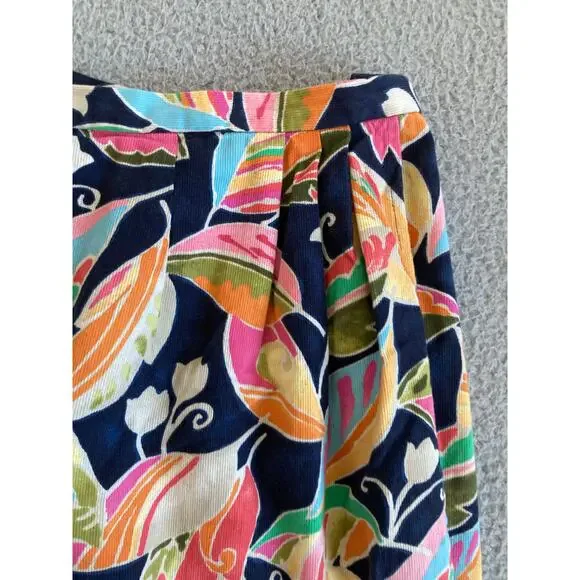 Talbots Knee Length Skirt 22W Corduroy Floral Pleated Wrap Retro Blue Orange 22 - Picture 2 of 12
